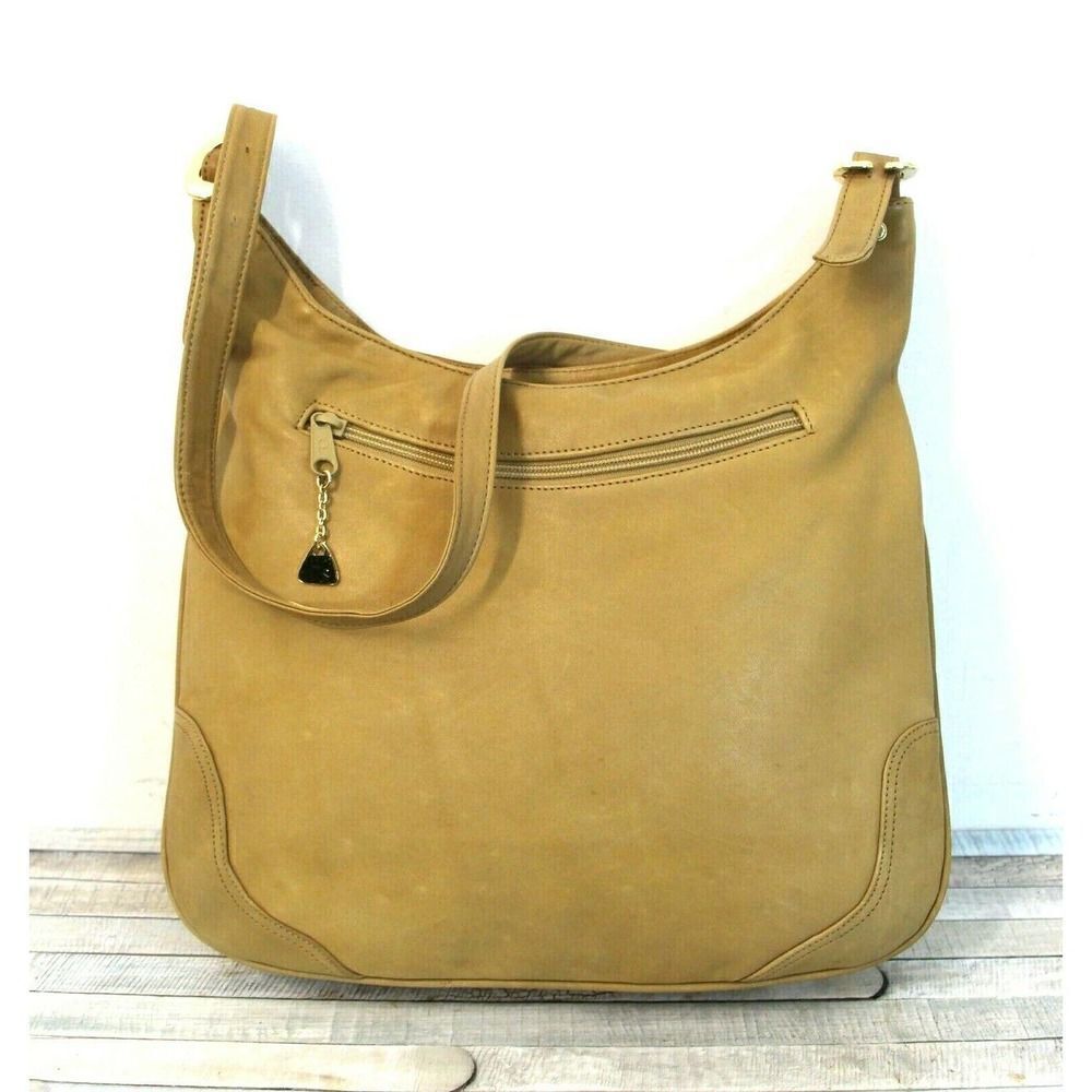 AWESOME BRIO! SOFT BEIGE TAN BRWN GENUINE LEATHER TOTE SHOULDER BAG HOBO HANDBAG